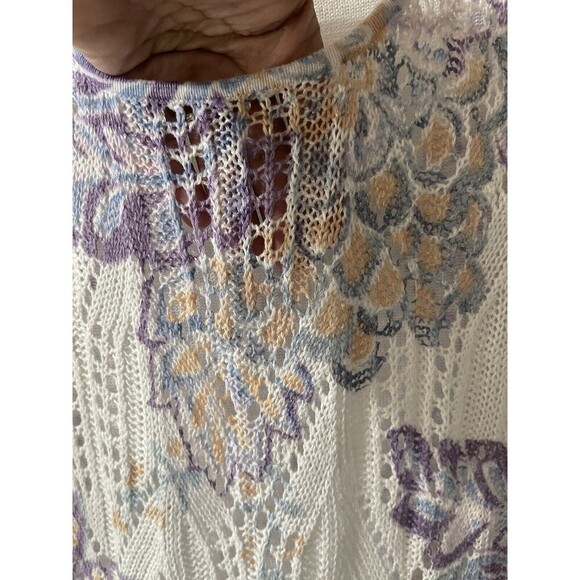 Chicos Women’s Size Large Floral Printed Pointelle-Stitch Open Knit Sweater - Picture 8 of 12